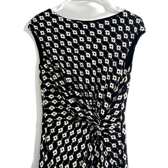 Lauren Ralph Lauren Twist Front Sheath Dress Knee Length Black Printed Size 6 - Picture 2 of 5